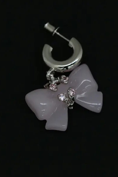 YVMINxSST Natural Stone Bow Earrings 21353 Pink